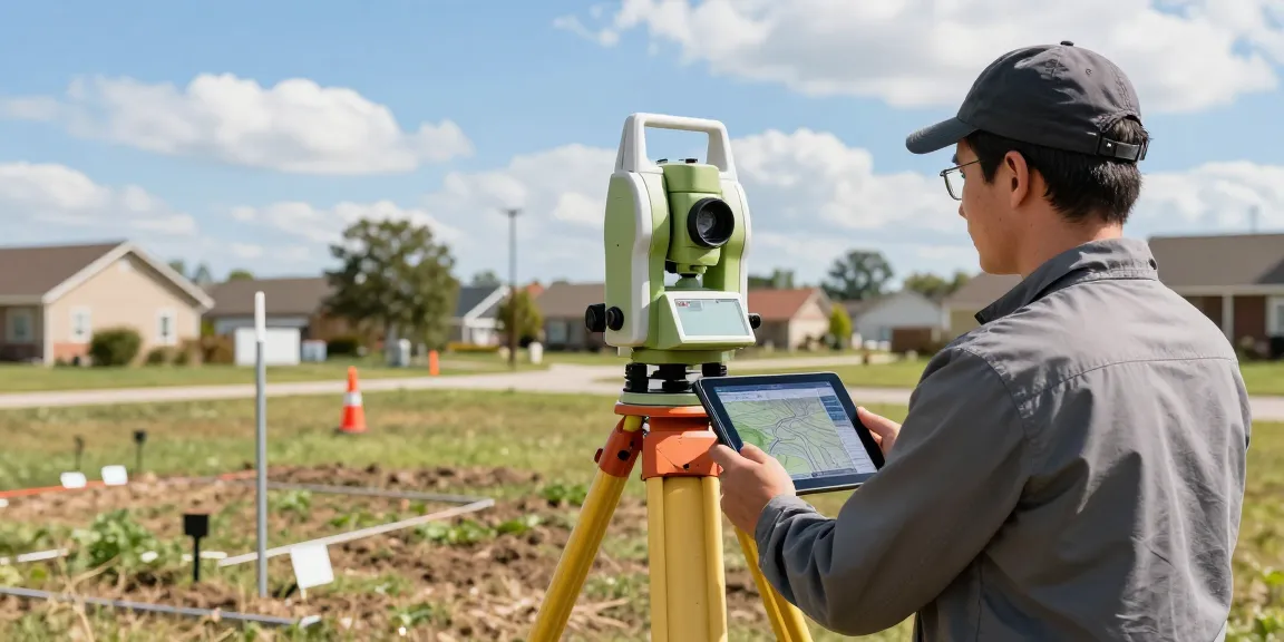 Topographical surveys london & Surrey conducted by a professional surveyor using advanced technology in a suburban site.