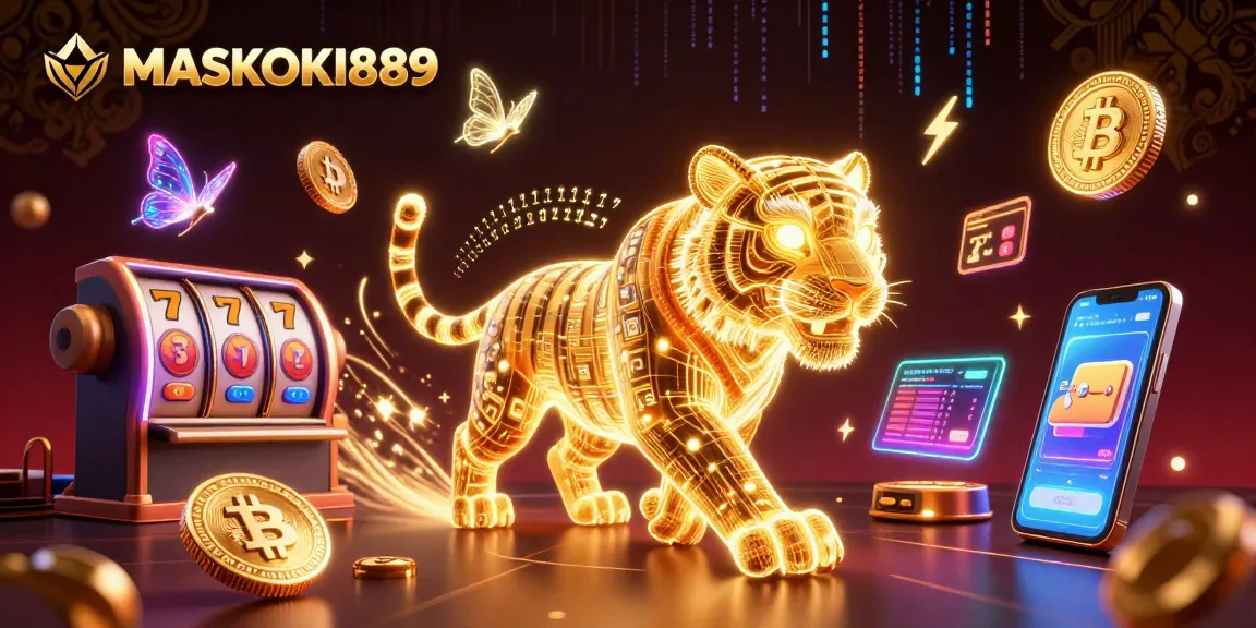 Experience the thrill of MASKOKI889 through a vibrant casino landscape featuring dynamic gaming elements.