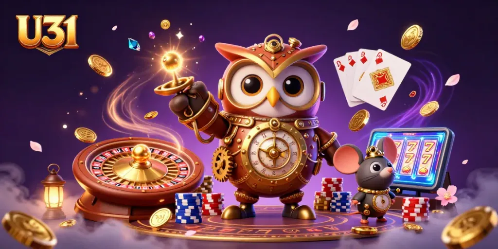 Experience the thrill of U31 with a vibrant 3D illustration showcasing exciting casino elements and animations.