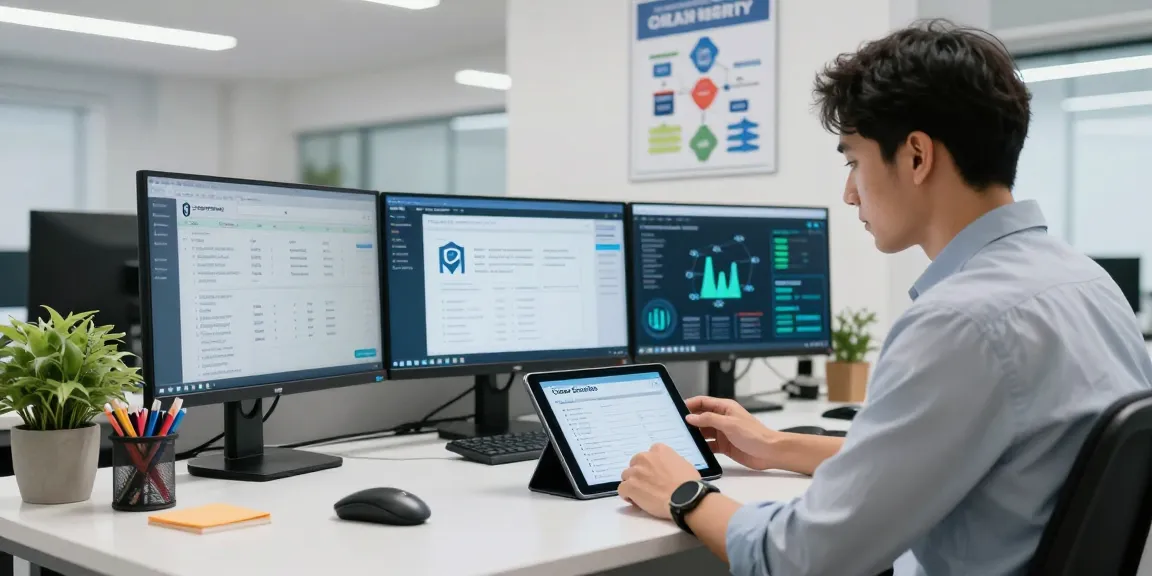 Reviewing cyber essentials cost during certification process in a modern office setting.