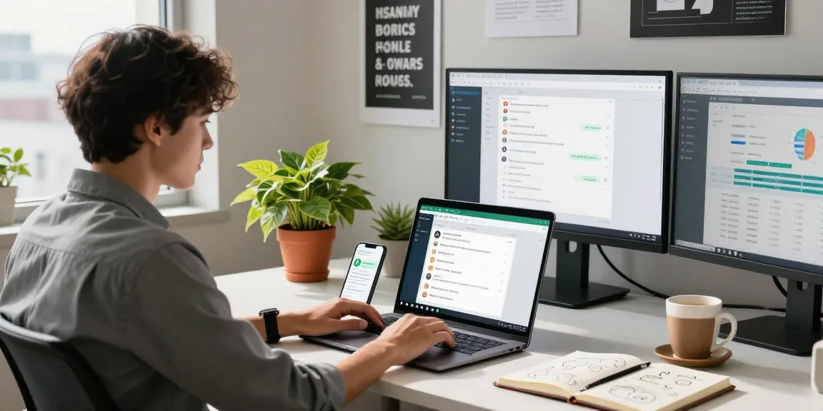 Engaging workspace with WhatsApp網頁版 on a laptop, showing productivity and modern communication setup.