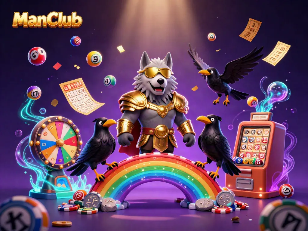 ManClub engages players with exciting casino games in a vibrant 3D illustrative scene.