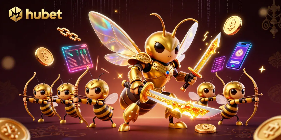 Experience gaming excitement at hubet with a vibrant 3D golden hornet samurai illustration.