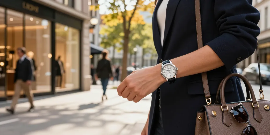 Stylish person showcasing super clone watches in an upscale urban setting, highlighting luxury and elegance.