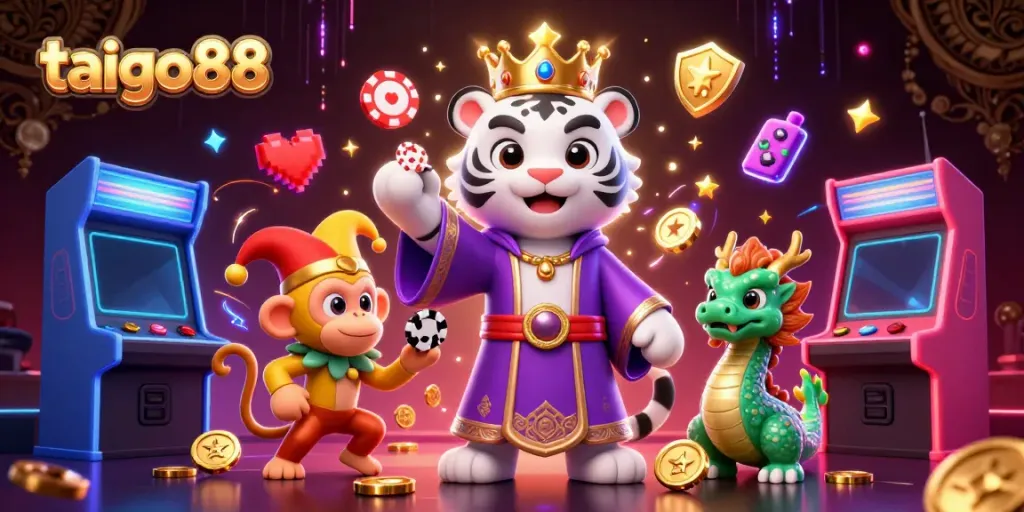 Join the excitement of tai go88 with characters and games in a vibrant casino scene.