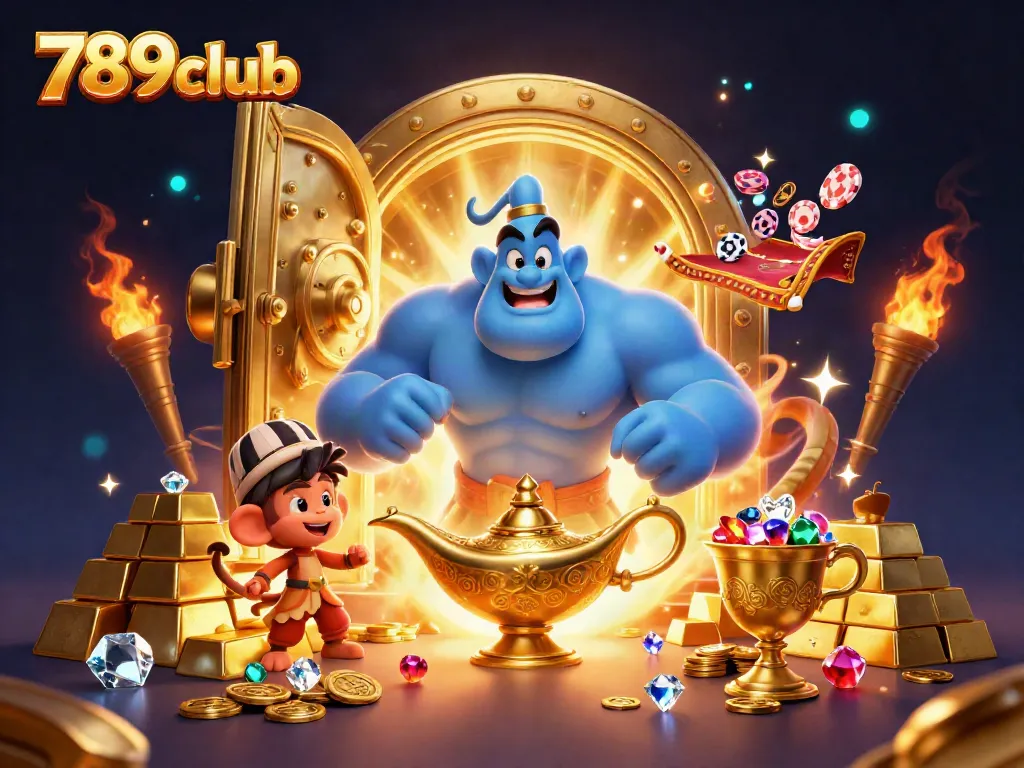 Spin to win at 789club with a magical genie, poker chips, and treasures galore!