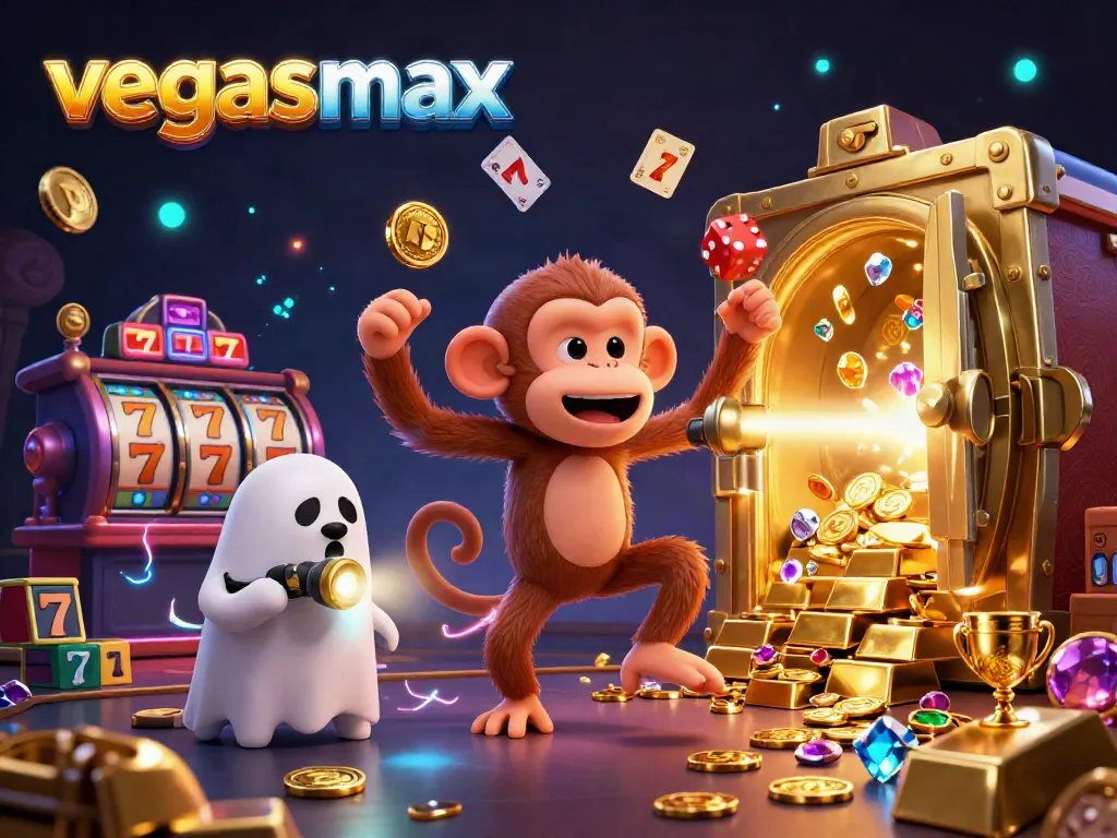 Experience the thrill of vegasmax as a mischievous ghost monkey juggles treasures in a vibrant casino.