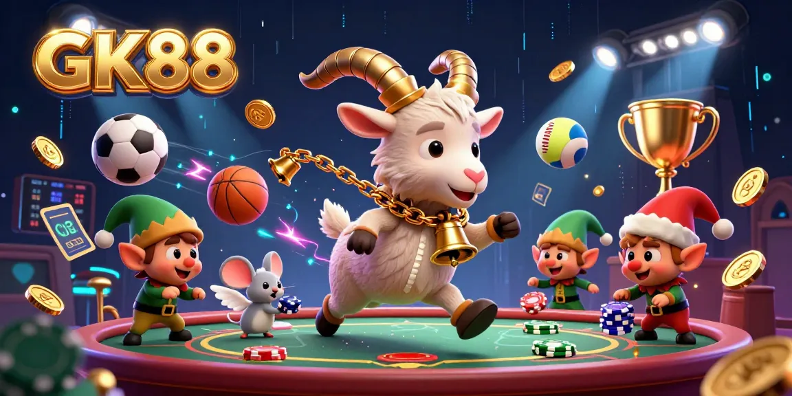 Engage with GK88's festive holiday-horror casino featuring a Krampus goat, angel mouse, and mischievous elf gremlins.