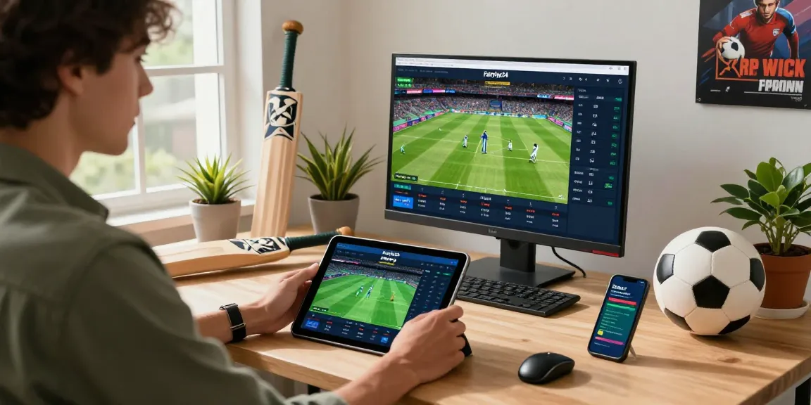 Engaging with Fairplay24 platform on tablet in a dynamic home office.