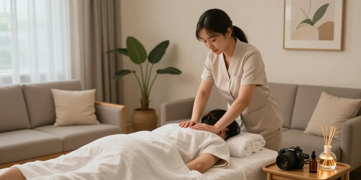 Peaceful 인천출장마사지 therapy session at home with aromatherapy and cozy ambiance.