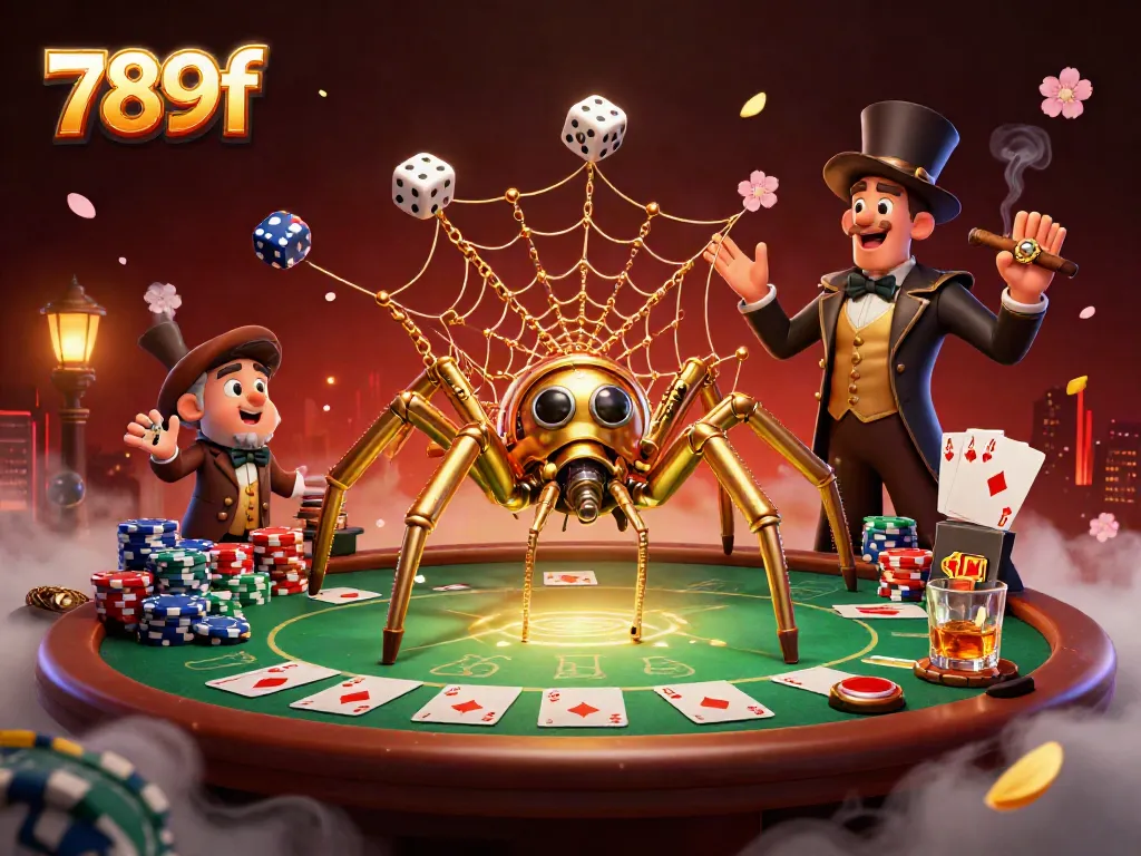 Experience thrilling gameplay in 789f's unique casino world featuring a steampunk spider catching dice.