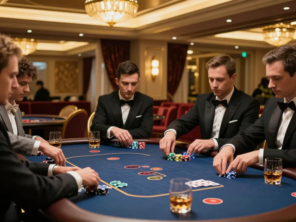 Players engaged in a high-stakes poker game at MM88's luxurious private table, showcasing strategic gameplay.