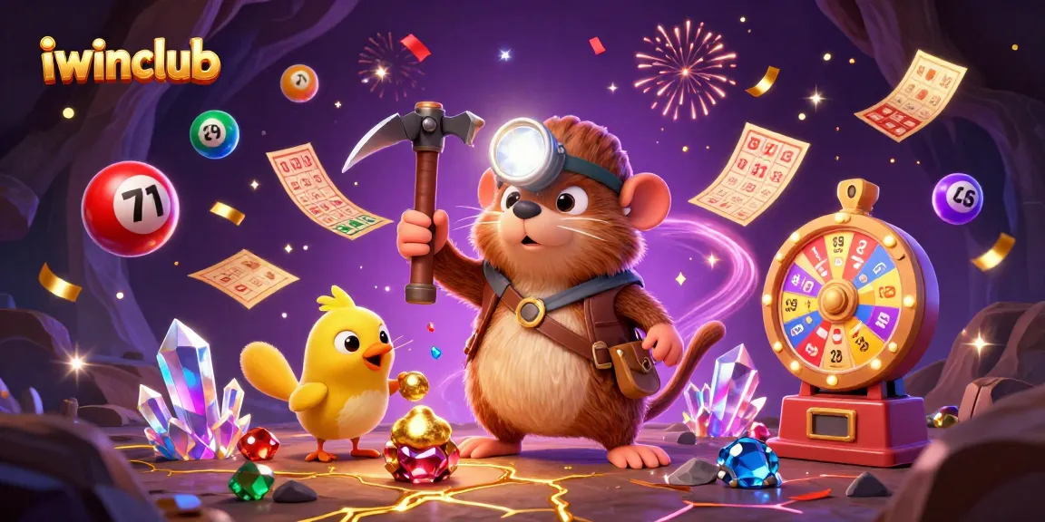 Join the excitement with iwinclub as our treasure hunter mole discovers riches amid colorful lottery games.