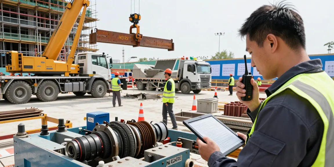 Technician inspecting NAGA2000 machinery at a construction site.