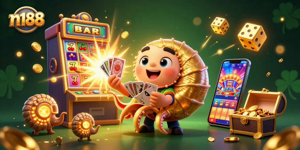 Experience the thrilling games at n188 with a vibrant jackpot celebration featuring golden spirals and coins.