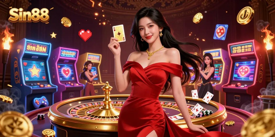 Experience exhilarating gaming at Sin88 with a stunning Asian woman showcasing her skills at a roulette wheel.