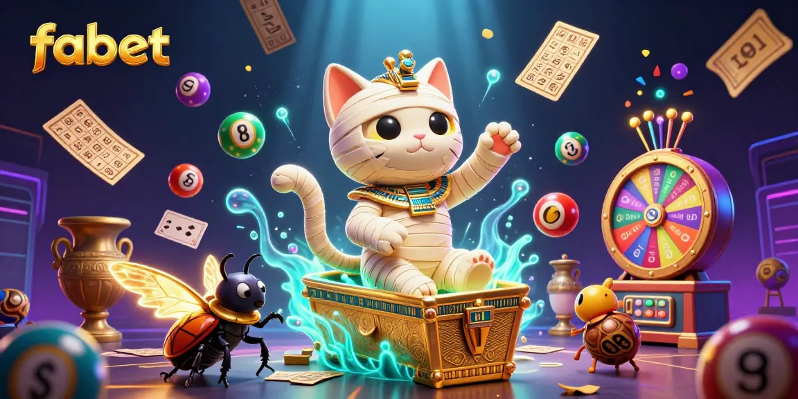Experience epic gameplay with fabet, featuring a vibrant casino scene with our mummy cat and dynamic game elements.
