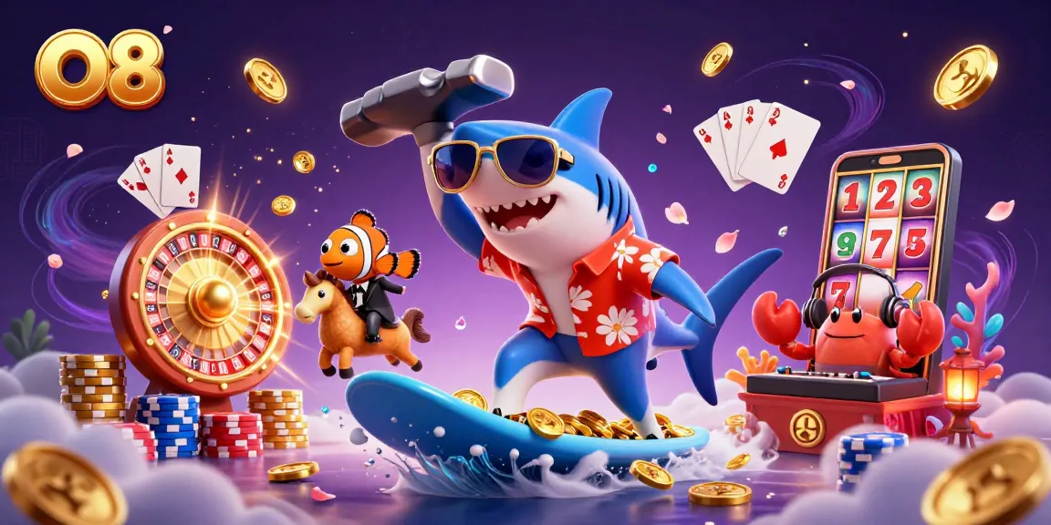 Spin the reels with O8 in this vibrant underwater casino adventure with colorful characters.