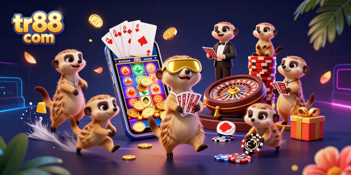 Experience thrilling gameplay at tr88 com with dynamic meerkat characters in a vibrant casino setting.