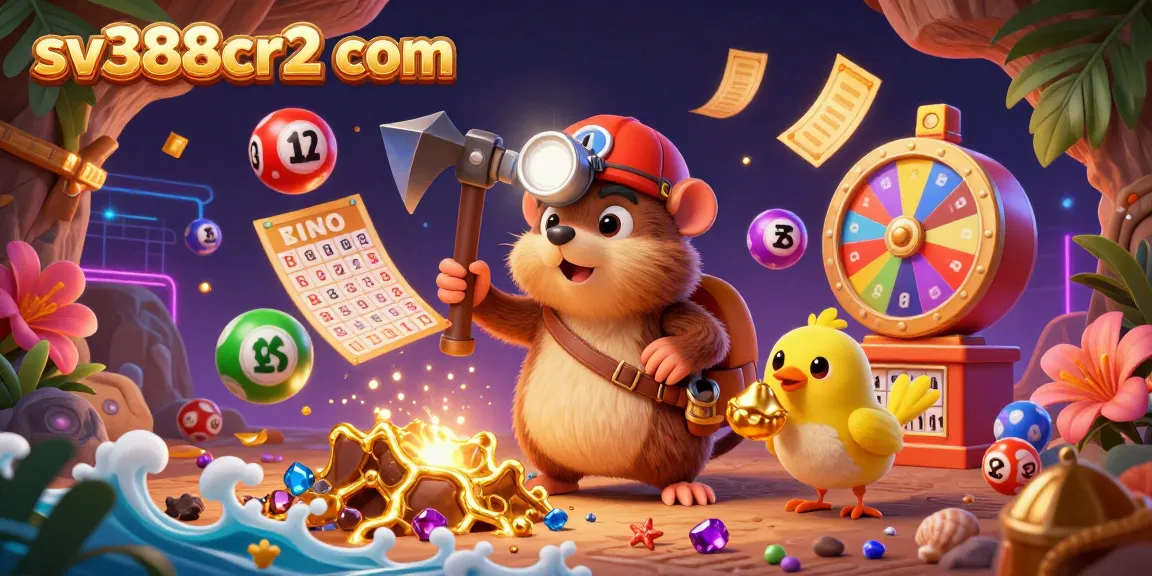 Engage in thrilling action at sv388cr2 com with a vibrant 3D treasure hunter mining gems amid an exciting gambling scene.