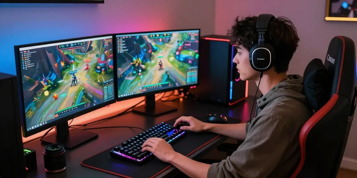 ROKOK88 gaming setup with wireless keyboard and headset, ideal for immersive play.