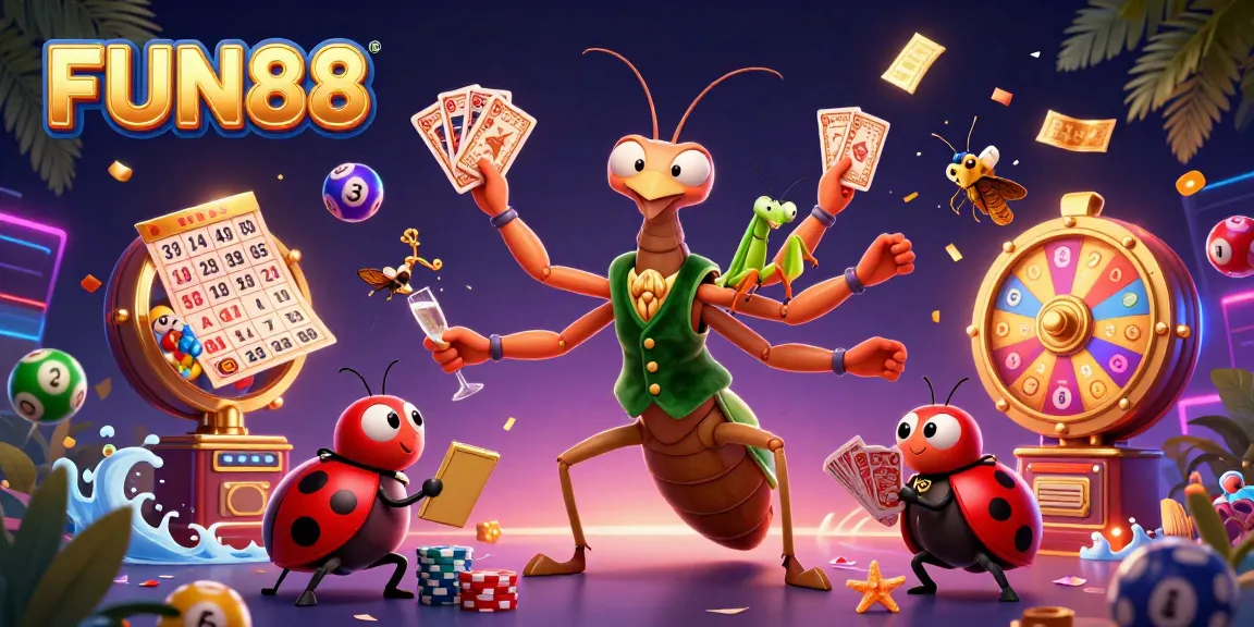 Engage in thrilling gameplay with FUN88, featuring a vibrant casino scene showcasing unique characters and dynamic elements.