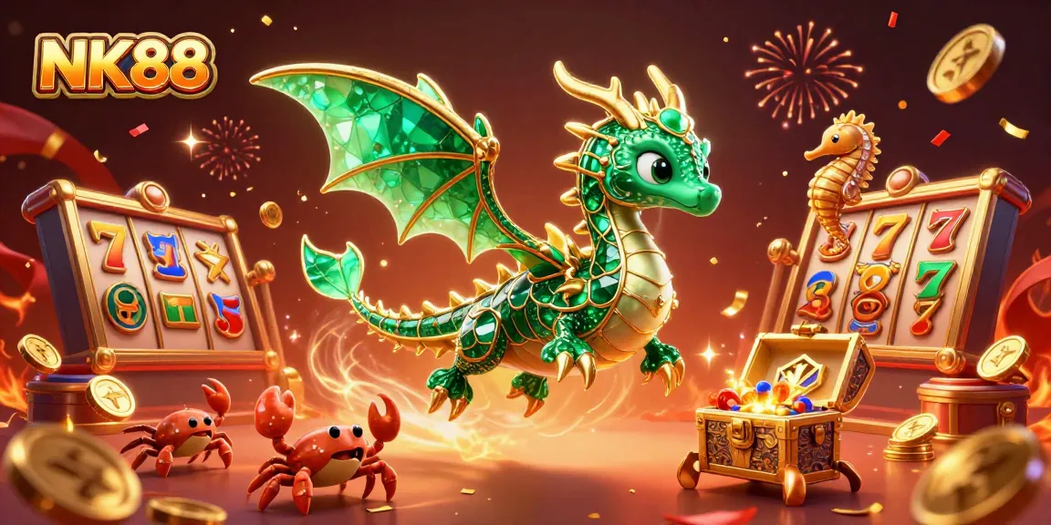 Experience thrilling jackpot adventures at NK88 with a vibrant sea dragon and festive game elements.