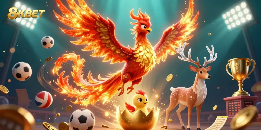Experience the excitement of 8KBET with a vibrant 3D illustration depicting games and wins!