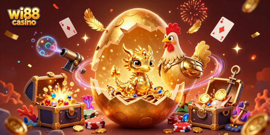 Experience the thrill of wi88 casino with a vibrant 3D dragon revealing poker chips and treasure.