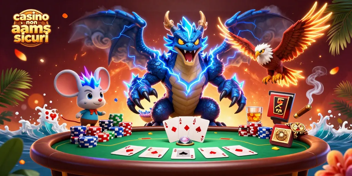 Gioca a giochi emozionanti nei casino non aams sicuri con un dinamico drago del tuono e elementi di poker.