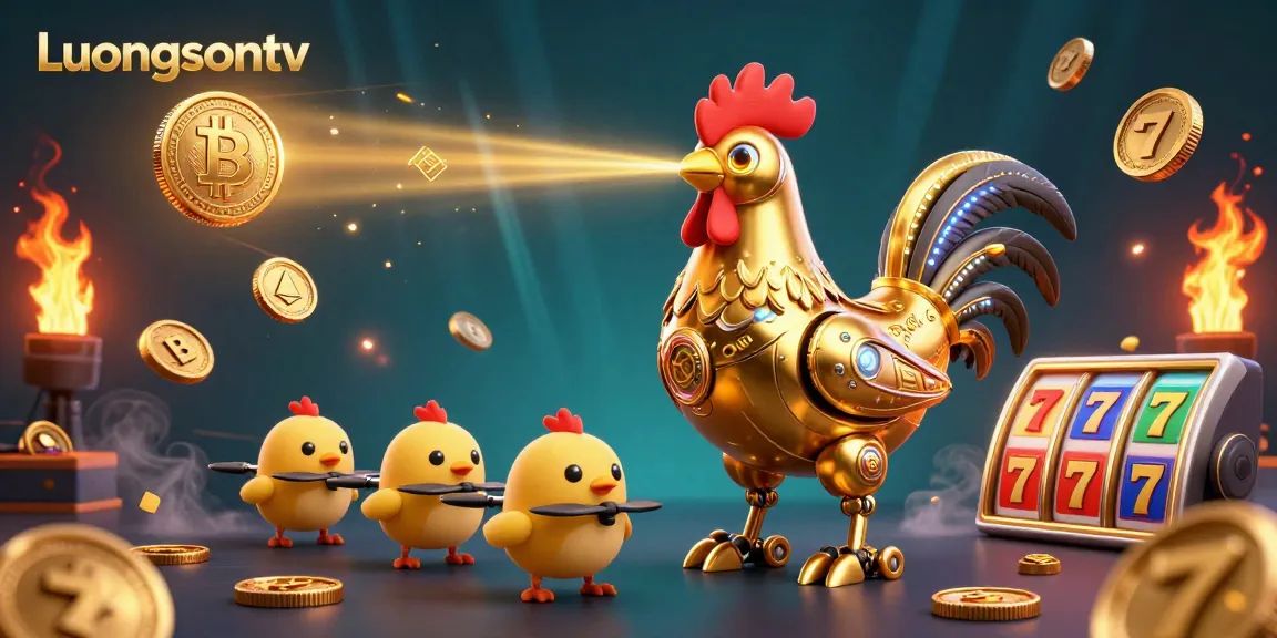 Experience thrilling poker action with Luongsontv's golden rooster robot and vibrant gambling elements.