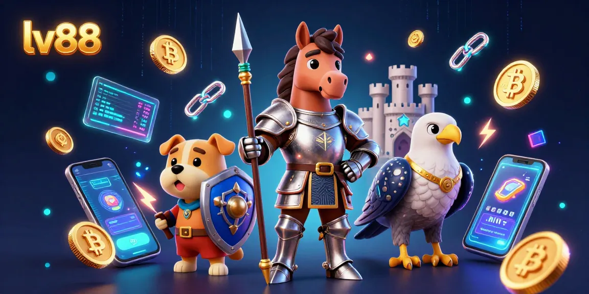 Experience the excitement of lv88 with a vibrant 3D illustration featuring medieval knights and cryptocurrency.