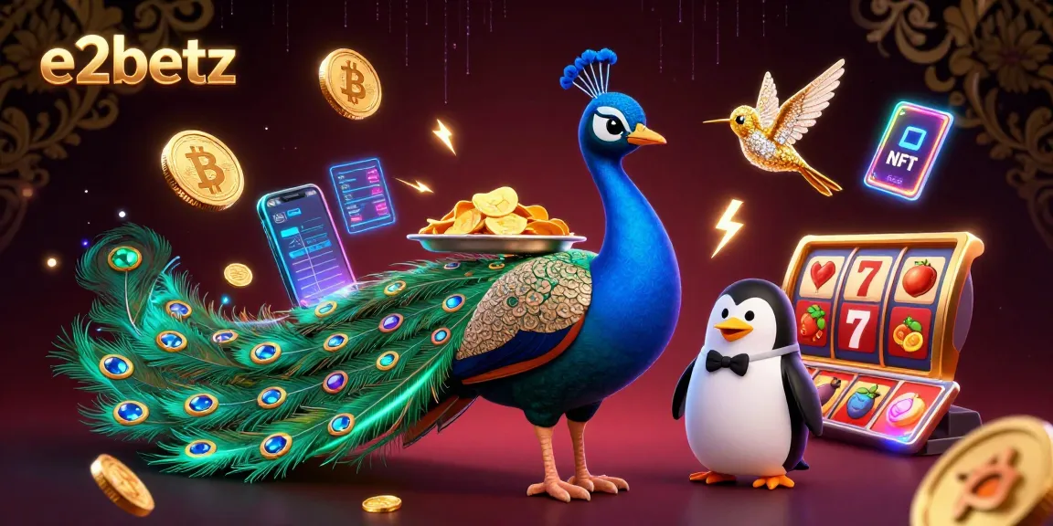 Engage with e2betz in this vibrant 3D illustration featuring crypto elements and casino vibes.