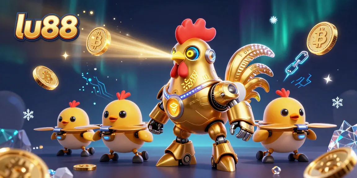 Participate in high-stakes gaming at lu88 with an engaging 3D casino illustration featuring vibrant cryptocurrency elements.