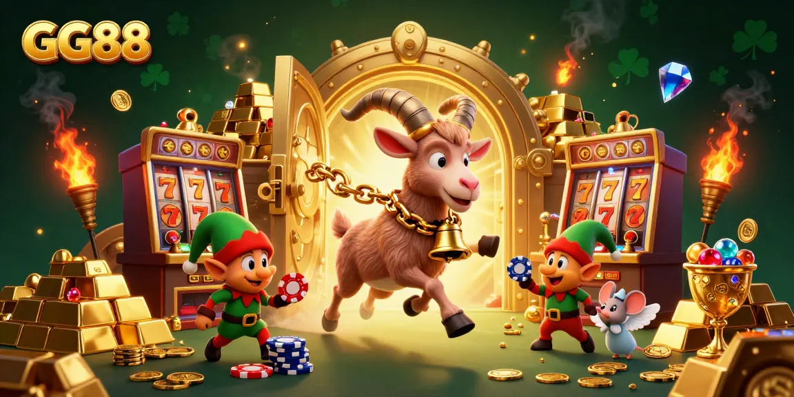 Engage in GG88's thrilling casino atmosphere with festive characters in a vibrant gaming scene.