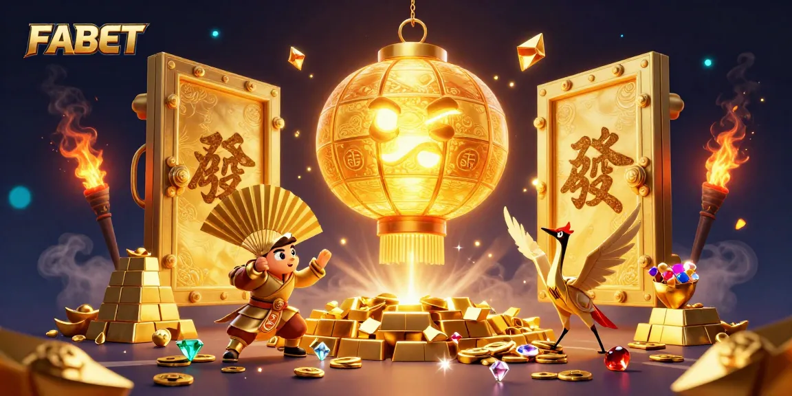 Experience the exciting FABET casino world with golden lanterns, gems, and dynamic gaming elements.