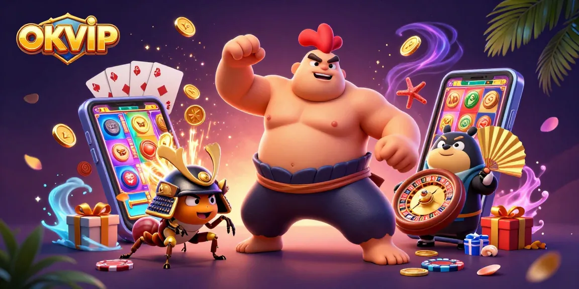 OKVIP unleashes thrilling gameplay with a powerful sumo wrestler, fierce cricket, and dynamic casino elements.