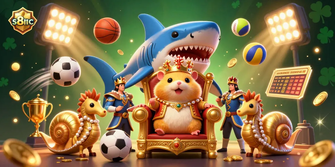 Engage with s8inc's vibrant gaming scene featuring a hamster king and sports betting elements.