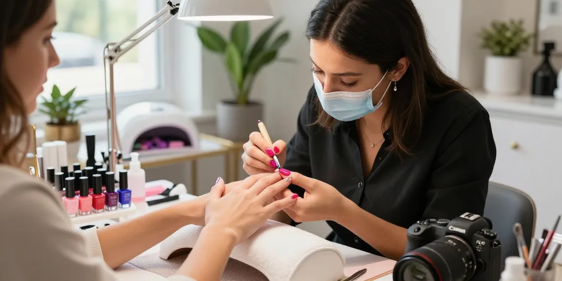 Paradise Nail Beauty manicure service in a modern salon with vibrant nails and expert nail technician.