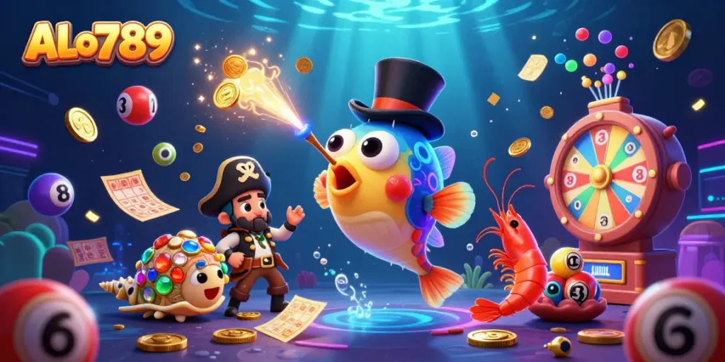 Engage in top-notch casino entertainment with ALo789, illustrated with vibrant gambling elements.