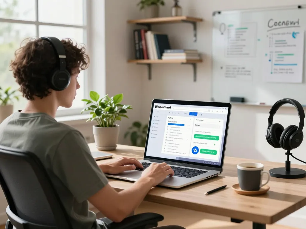 OpenClawd AI agent showcased in a modern home office, highlighting productivity and technology integration.