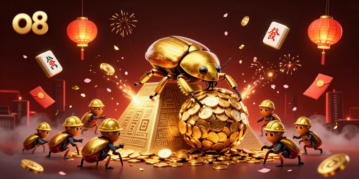 Engage with o8's dynamic casino world featuring golden beetles, coins, and festive elements in action.