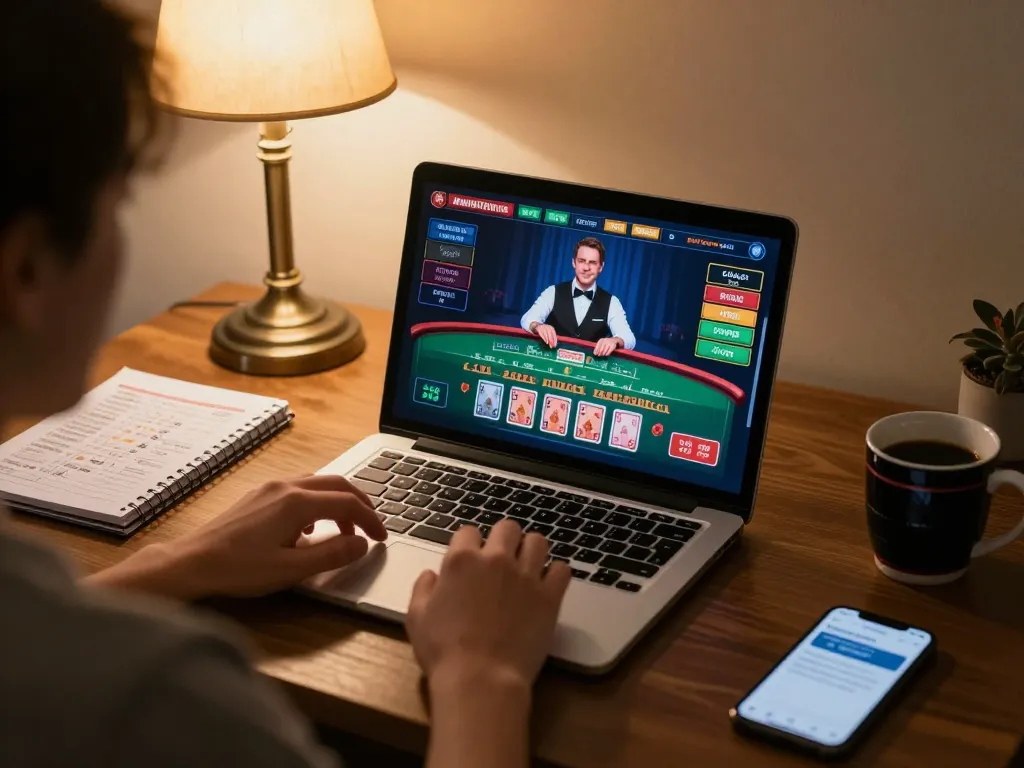 dacsandatphanrang engages in responsible online gaming with a live dealer, capturing strategic gameplay.