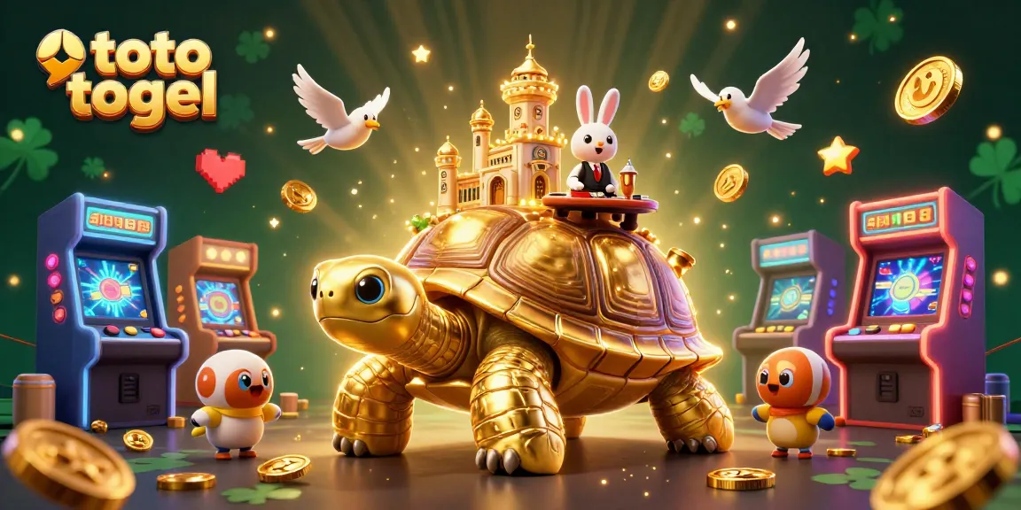Engage with toto togel in a vibrant casino scene featuring a golden tortoise and dynamic game elements.