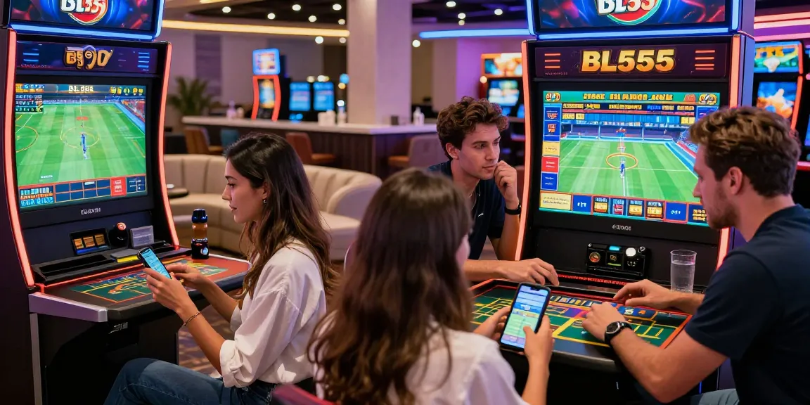 Diverse players engaging in various betting activities on BL555 platform, showcasing sports betting and casino excitement.