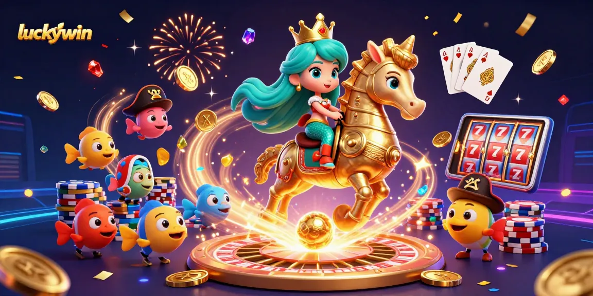 Experience the thrill of luckywin with a vibrant casino scene featuring a mermaid princess and a giant seahorse.