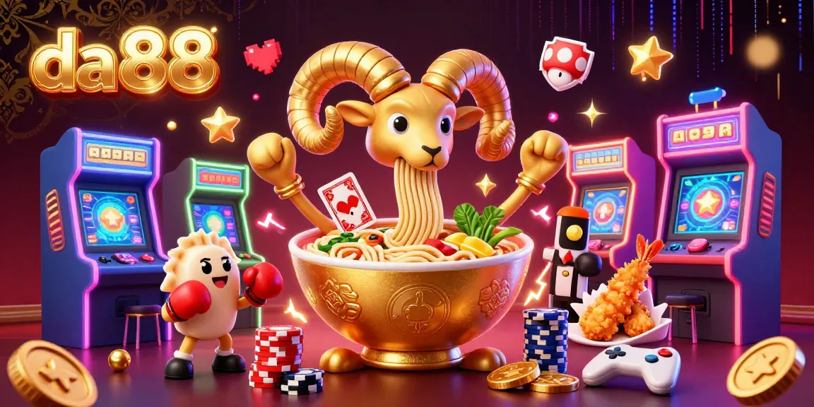 Engage with da 88 casino magic featuring a golden ramen bowl dealer amidst vibrant gaming elements.