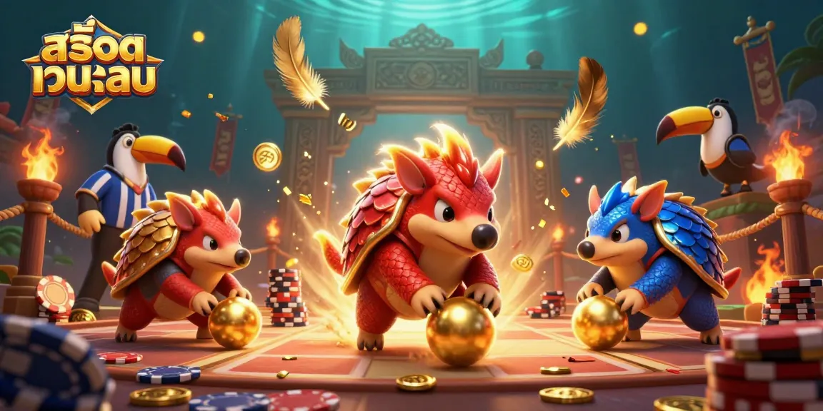 Experience thrilling สล็อตเว็บตรง action with pangolins battling in a vibrant casino arena.