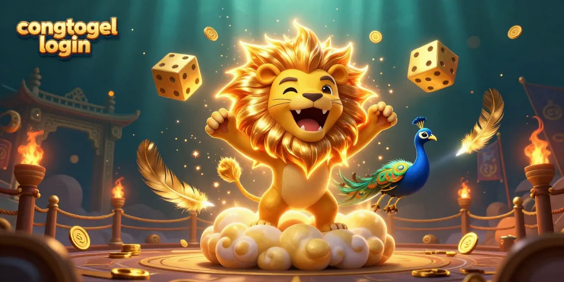 Engage with congtogel login for exciting casino adventures featuring a roaring lion and cosmic dice.