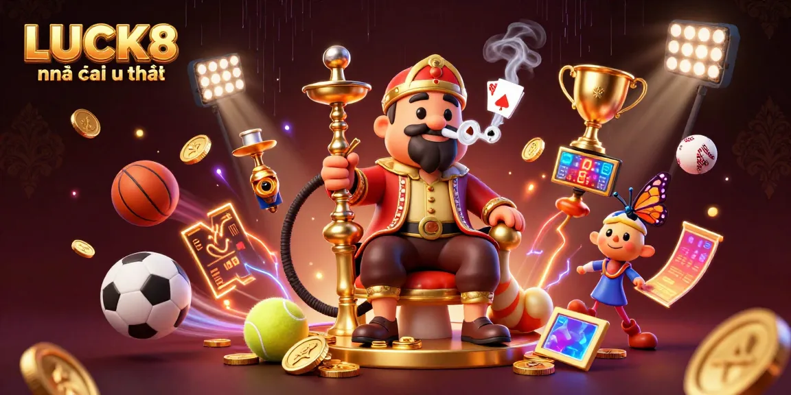 Experience the excitement of LUCK8 nhà cái uy tín with vibrant 3D casino-themed illustration.